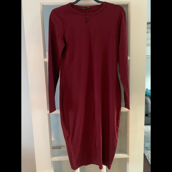 ZARA NWOT red wine color bodycon midi dress - Picture 6 of 6